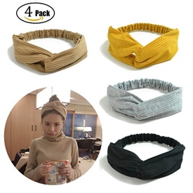 Tidalle Scrunchies Hair Bands Jewelry Womens Forehead Headbands Girl Wrap Hair Accessories Stretchy Crochet (4 pack cream yellow gray black)