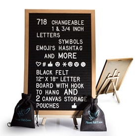 Black Felt Letter Board With Easel Stand 12 x 18 | 718 Changeable Characters Including 1 inch and ¾ Letters, Symbols, Emojis Hashtag And More | Hook To Hang | 2 Canvas Storage Pouches
