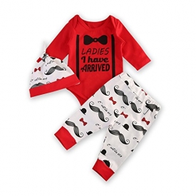 Rutoe Newborn Baby Boy Clothes Coming Home Outfits Printed With Ladies I Have Arrived Bow-Tie Romper+Pants+Hat Set