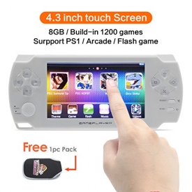 CZT 4.3 inch touch screen 8GB Handheld Game Console Video Game Console build in 1200 no-repeat game for PS1/Arcad/flash/gba/fc/gbc/smd/sfc MP3/4 (White)