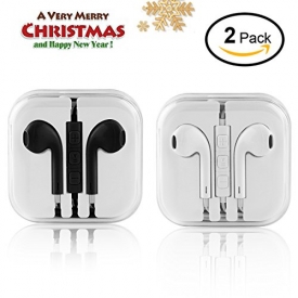 In Ear Headphones,Wired Earbuds Stereo Earphones Sport Headset Remote Volume Control with Microphone Noise Isolating Fits Android Apple Other Devices White/Black (2 Pack)