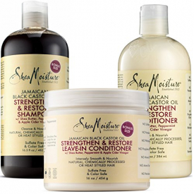 Shea Moisture Jamaican Black Castor Oil Combination Pack – Strengthen, Grow & Restore System – 16.3 oz Shampoo, 13 oz. Conditioner & 16 oz. Leave-In Conditioner