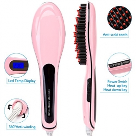 Hey Beauty Detangling Hair Brush, Instant Magic Silky Straight Hair Styling Tool, Anion Hair Care, Anti Scald, Zero Damage, Massage Hair Straighening Iron, Pink
