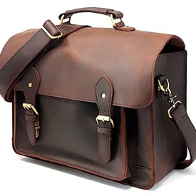 PURPLE RELIC: Leather DSLR Camera Bag 15.6-Inch Laptop Briefcase; Shoulder Bag Messenger Satchel; Removable Insert; Fits Professional Size DSLR with Lens for Canon Nikon Sony