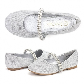 Dream Pairs Little Kid Serena-100-Silver Glitter Girl’s Mary Jane Ballerina Flat Shoes – 13 M US Little Kid