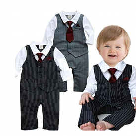 EGELEXY Baby Boy Formal Party Wedding Tuxedo Waistcoat Outfit Suit 12-18months Grey