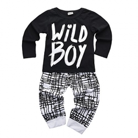 Baby Boys Clothes Set Long Sleeve Wild Boy T-Shirt Pants Outfit Winter Spring (6-12 Months, Black)