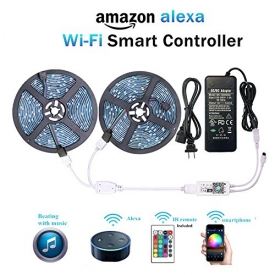 WenTop Wifi Wireless Smart Phone Controlled Led Strip Light Kit with DC12V UL Listed Power Supply Waterproof SMD 5050 32.8Ft(10M) 300leds RGB Music LED Light Strip Work with Android, IOS and Alexa