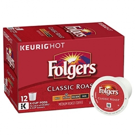 Folgers Classic Roast, Medium Roast Coffee, K-Cup Pods for Keurig K-Cup Brewers, 12-Count (Pack of 6)