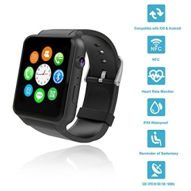 Wingtech GT88 Bluetooth Smart Watch Touch Screen IP57 Waterproof Smart Wrist Watch with Camera Sim Card Slot Sport Heart Rate Monitor Compatible with iOS Android Smartphones (GT88B)