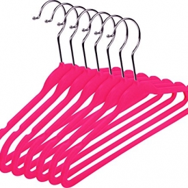 Kids Velvet Hangers (Pack of 25) Small Clothes Hanger – Non Slip – Space Saver – Pink Color – by Utopia Home