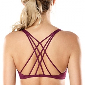 CRZ YOGA Women’s Removable Pads Yoga Top Cross Strappy Back Sports Bra Dark Violet M