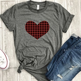 Buffalo Plaid shirt Valentines day holiday womens love shirt arrow tee gift for her