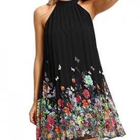 YIHUAN Women’s Halter Neck Sleeveless Floral Print Casual Chiffon Shift Dress