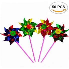 Fireboomoon 50PCS Best Selling Party Rainbow Pinwheel, Outdoor Decorating, Rainbow Color Windmills Set for Kids.(Assorted Color)