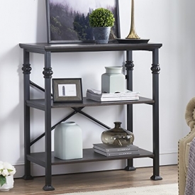 O&K Furniture 3-Shelf Industrial Wood and Metal Bookcase, Multi-Function Etagere Bookshelf Designed for House Ornament, Black-Espresso