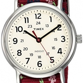 Timex Women’s TW2R29700 Weekender Violet Floral Reversible Nylon Slip-Thru Strap Watch