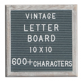 Changeable Letter Board Dark Grey Felt 10×10 Inches. Changeable Wooden Message Board Sign. White Vintage Letter Board With Large and Small Letter Sets. Distressed Wood Frame