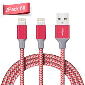 iPhone Charging Cable, Quntis 2Pack 6ft Nylon Braided Lightning to USB Charger Cable Charge and Sync for iPhone X 8 8 Plus 7 7 Plus 6S 6S Plus SE 5S 5 iPad iPod Nano 7 and More (Lighting Red)