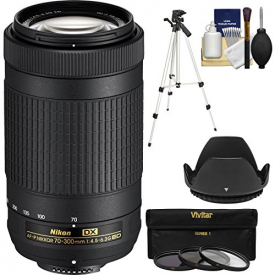 Nikon 70-300mm f/4.5-6.3G DX AF-P ED Zoom-Nikkor Lens with 3 UV/CPL/ND8 Filters + Hood + Tripod + Kit (Certified Refurbished)