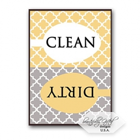Clean Dirty Dishwasher Magnet Sign for Dishes or Laundry – Elegant Moroccan Trellis Pattern – Grey Yellow 2.5 x 3.5 – Prank your Valentine with this Gag Gift Idea for Men Women & Teens