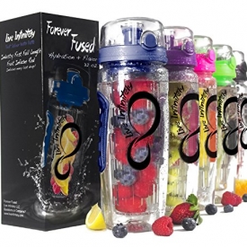 Live Infinitely 32 oz. Infuser Water Bottles – Featuring a Full Length Infusion Rod, Flip Top Lid, Dual Hand Grips & Recipe Ebook Gift (Navy Blue, 32 oz)