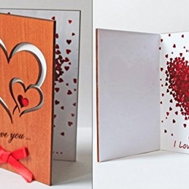 Handmade Real Wood Sustainable Unique Love You Hearts Greeting Valentine  Card Best Wedding Dating 5th Fifth Wooden Anniversary Gift for Him Man Husband Boyfriend or Her Woman Wife Girlfriend Sweetheart Partner Spouse Original Valentine’s Day Romantic Novelty Present Miss U Thank You Happy Birthday Thinking of You