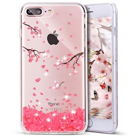 iPhone 8 Plus Case,iPhone 7 Plus Case, PHEZEN iPhone 7 Plus TPU Case Luxury Bling Diamond Crystal Clear Soft TPU Silicone Back Cover with Cute Pattern for 5.5 inch iPhone 7 Plus, Cherry blossoms