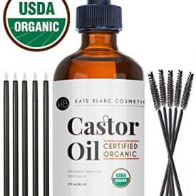 Castor Oil (4oz), USDA Certified Organic, 100% Pure, Cold Pressed, Hexane Free by Kate Blanc. Stimulate Growth for Eyelashes, Eyebrows, & Hair. Skin Moisturizer & Oil Cleanse. FREE Starter Kit