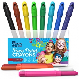 BEST FACE PAINT KIT FOR KIDS with 12 Non-Toxic Color Sticks | Best Quality Body Painting Set, Sturdy Case+12 BONUS Stencils & Ebook | Easy to Apply, Long Lasting,Water Based Twist Up Crayons.
