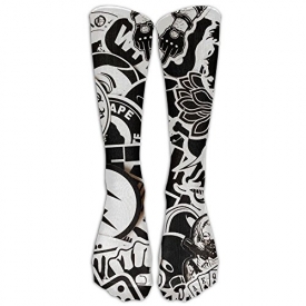 Black And White Stickers Painting Middle Finger Knee High Graduated Compression Socks For Women And Men – Best Medical, Nursing, Travel & Flight Socks