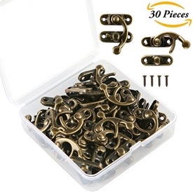 Aneco 30 Sets Antique Right Latch Hook Hasp Wood Jewelry Box Hasp Catch Decoration with Replacement Screws, Bronze Tone