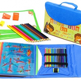 Drawing Stencils Kit for Kids Large 54-Piece Fun Activity Art Craft Set Ages 3 to Teen Velcro Case Perfect Educational Toy Exclusive Gift for Kid Boys and Girls 280 Shapes Princesses Planes, Animals