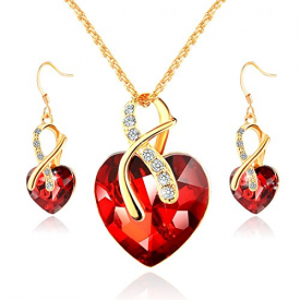 Morenitor ♥ Valentine’s Day Gifts ♥ Crystal Heart Necklace Earrings Jewelry Set Gold Plated Necklace Sets for Women Bridal Wedding Accessories