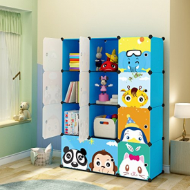 KOUSI Kids’ Toy Storage Organizer Bookcase, 12 Storage Cube Blue