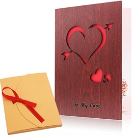 Cupid’s Arrow&Love Pattern Wood Valentines Day Love Card Handmade The Best Valentine’s Day Greeting Card To She or He
