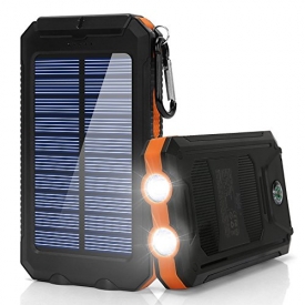 Solar Charger,10000mAh Solar Power Bank Portable External Backup Battery Pack Dual USB Solar Phone Charger with 2LED Light Carabiner and Compass for Your Smartphones and More (Orange)