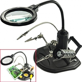 AORAEM 2.5X（6D）4X（12D）LED Lamp Helping Hands Magnifier Station,Magnifying Glass Stand with Clamp and Alligator Clips for Work and Hobby