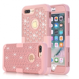 UCLL iPhone 7 Plus Case, iPhone 8 Plus Glitter Bling Diamond Silica Gel Case for 5.5 inch iPhone 7 Plus iPhone 8 Plus With A Free Screen Protector (Pink)