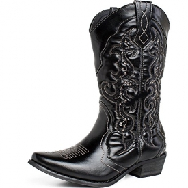 SheSole Women’s Western Cowboy Cowgirl Boot, Black, 11 B(M) US