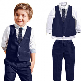 Baby Boy’s Clothes, Mchoice Baby Boys Gentleman Wedding Suits Shirts+Waistcoat+Long Pants+Tie Clothes 1Set (6~7 Years old, Blue)