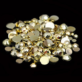 Nizi Jewelry GOLD PLATED Color Round Flatback Acrylic Rhinestones Shiny Stones Nail Decals (2mm 1g about 400pcs)