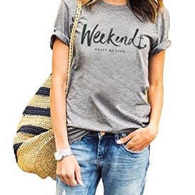 Women’s Weenkend Tshirt Summer Street Tops Funny Juniors Cuffed Sleeve Tees XL