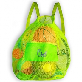 MESH BAG – Drawstring Backpack Perfect for Beach, Swim, Pool Toys like Volleyball, Soccer – Keep Sand Water Away – Most Durable Large Size Tote Hold Up to 25lbs – Secure Storage with Zipper Pocket