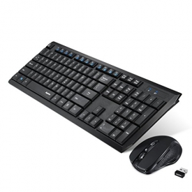 Wireless mouse keyboard combo for PC, computer and small portable ergonomic cordless computer mouse with 104 keys wireless keyboard with mini USB receiver (K104 black version) by EagleTec