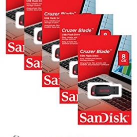 SanDisk Cruzer Blade 8GB (5 pack) SDCZ50-008G USB 2.0 Flash Drive Jump Drive Pen Drive – Five Pack Retail Packs w/(2) Everything But Stromboli ™ Lanyards