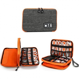 Electronics Organizer, Jelly Comb Electronic Accessories Cable Organizer Bag Waterproof Travel Cable Storage Bag for Charging Cable, Cellphone, Mini Tablet and More-(Grey and Orange)