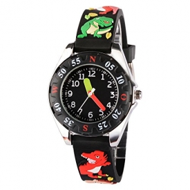 Venhoo Kids Watches 3D Cute Cartoon Digital Waterproof Silicone Children Wristwatches Time Teacher Gifts for Boys Girls-Black
