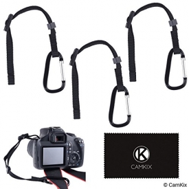 3x Camera Tether with Carabiner – Double Secure your DSLR or Compact Camera – First Attach to Camera Eyelet – Then Hook Up to Camera Strap, Tripod, Monopod, etc. – Offers Extra Protection