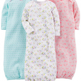 Simple Joys by Carter’s Girls’ 3-Pack Cotton Sleeper Gown, Blue, Pink, White Floral, Newborn